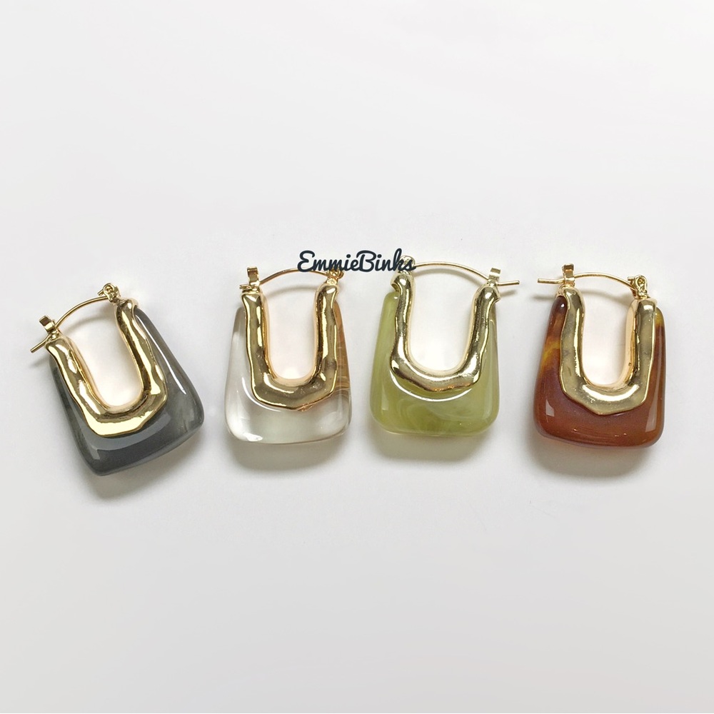 ✨3for$38 New Vintage U Shaped Acrylic Door Knocker Marble Green Hoop Earrings - Picture 9 of 14